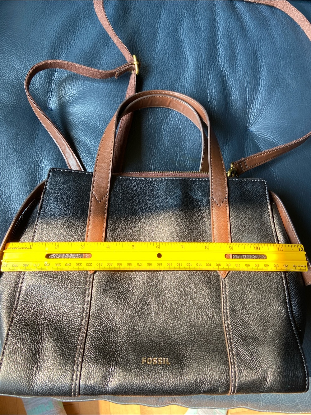 Fossil Black Leather Sara Satchel with Brown Handles - Picture 8 of 9